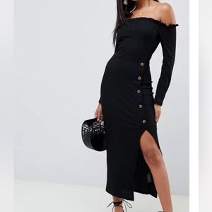 Asos Black Off Shoulder Maxi Dress